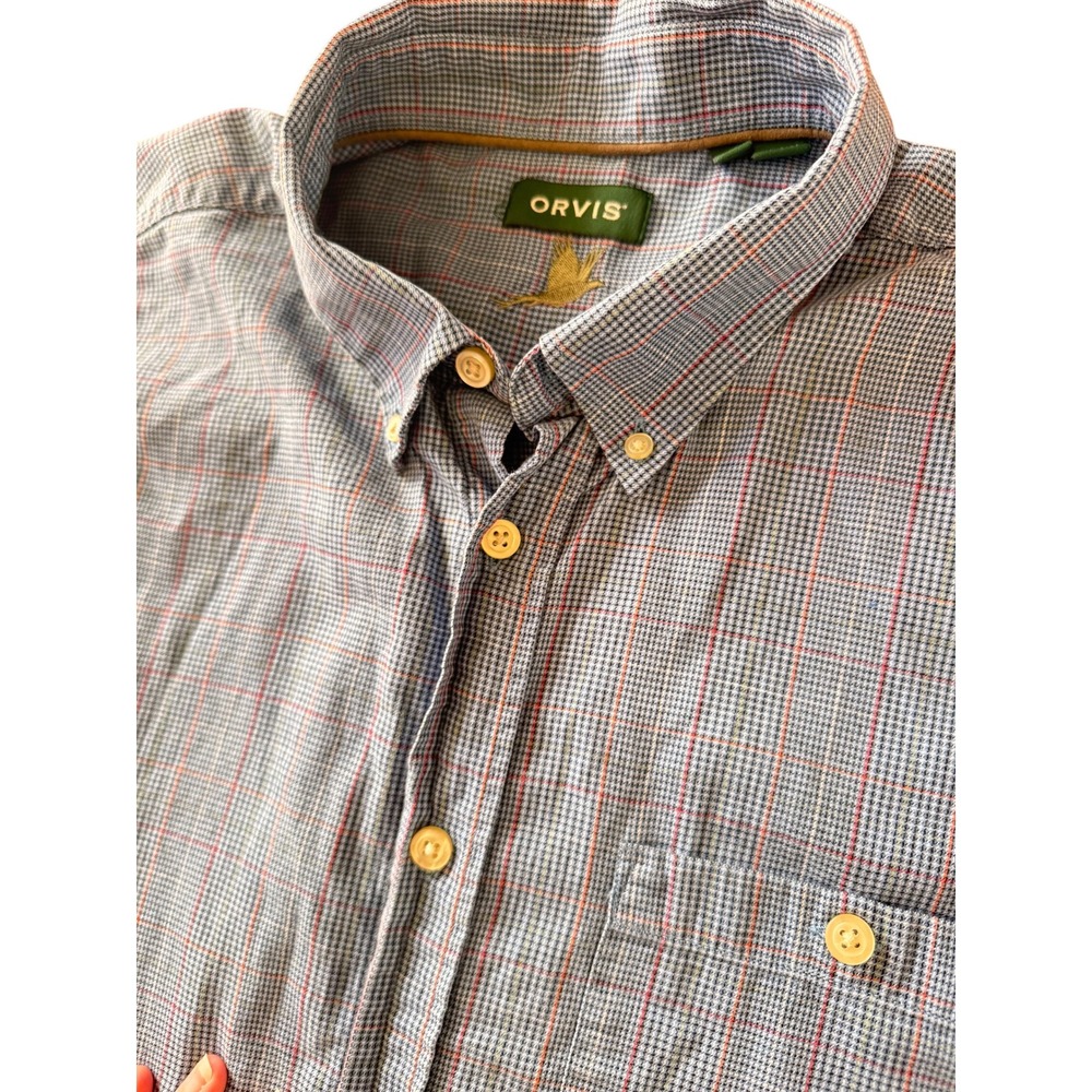 Orvis Country Twill Shirt Mens‎ XL Blue Red Plaid Button Down Pheasant Logo L/S